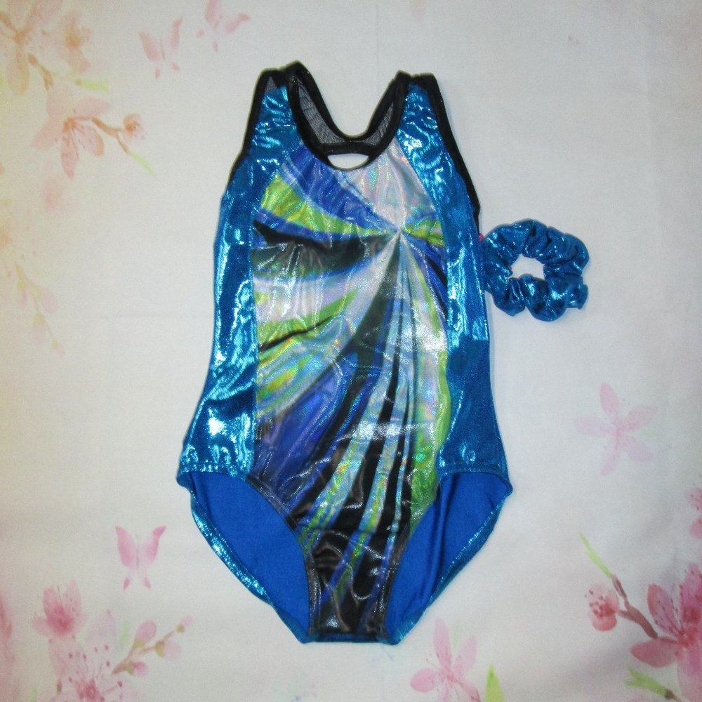 New Leotard Size IC 6-7 Child Gymnastics Metallic Peacock Blue Tank Dance Balera